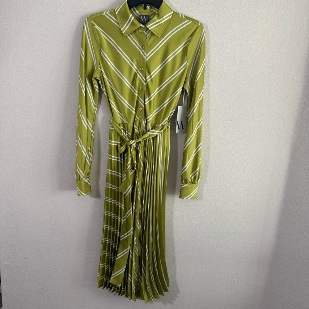 Worthington women’s long sleeve satin collar dress pockets, green extra small
